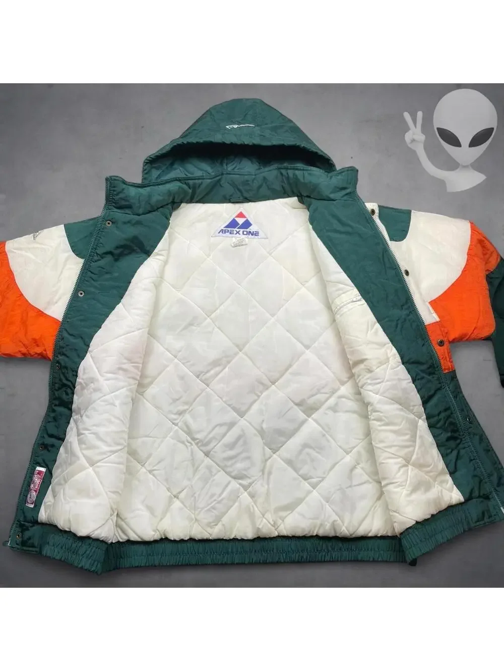 Apex One Men's XL Miami Hurricanes 90s Vintage Quilted Puffer Jacket Green Y2K - Picture 5 of 8